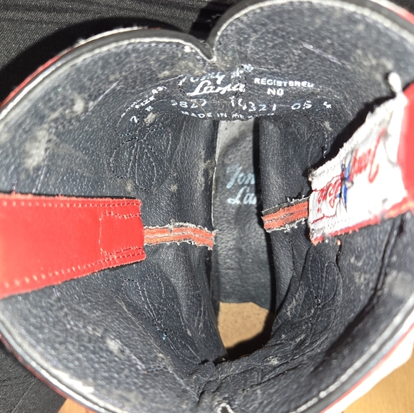 Vintage Tony Lama Black Red White Blue Flower Western Leather Boots Size 7 - Picture 15 of 16